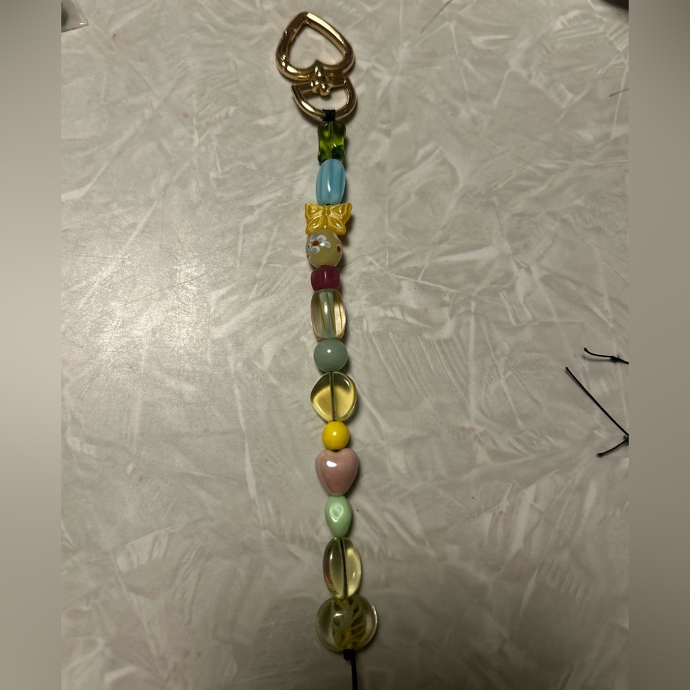 Bag Charm with Colorful Glass Beads + Gold Heart Carabiner